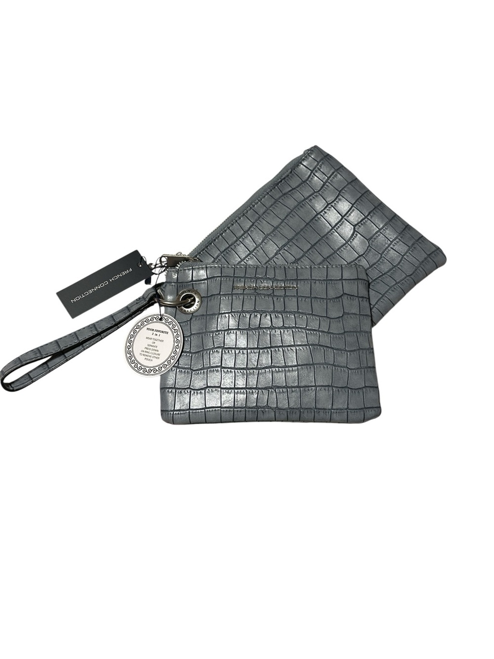 French Connection Dale Croco Denim Double Slim Pouches Wristlet